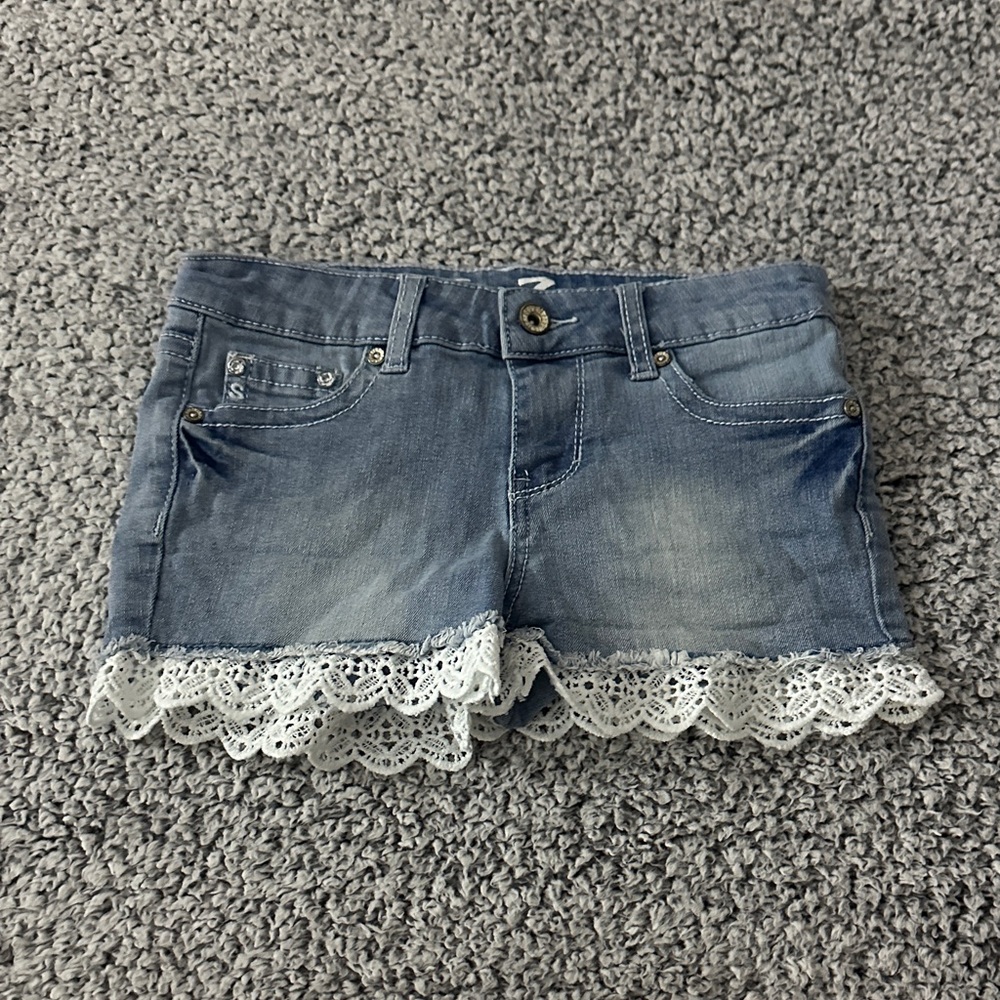 Denim Lace Trim Women's Shorts